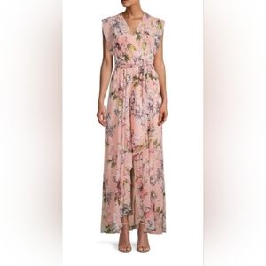 Eliza J Women Floral‎ Ruffle High/Low Maxi Dress Blush PinkWedding Guest Sz 14
